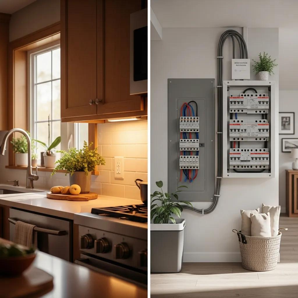 Modern home showcasing electrical safety features like GFCI outlets and a well-organized electrical panel