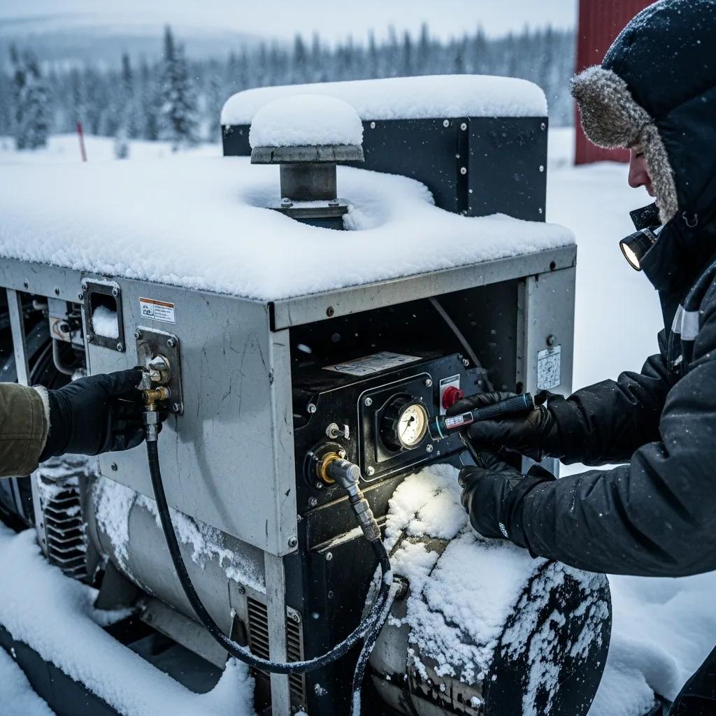 Technician maintaining generator for winter performance